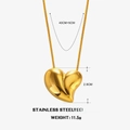 Collar con colgante de corazón de acero inoxidable bañado en oro 18K con dimensiones - Collar(ZN977) / Collar de Corazón de Oro