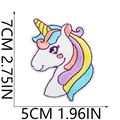 Dettaglio della toppa ricamata a forma di unicorno colorato 7x5cm per decorazioni DIY - Unicorno colorato
