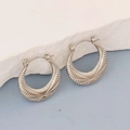 Silver stainless steel crescent hoop earrings with fan-shaped textured geometric design - Silver Style K7-45