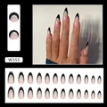 Elegant French almond press-on nails with black tips and silver glitter accents. - Black French (W355)