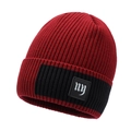 Winter-Strickmütze in Burgunderrot und Schwarz mit gotischem NY-Logo und Rippmuster - Einheitsgröße / Rot
