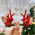 Christmas hair clip featuring red antlers, berries and pine cones with golden glitter - Mesh Red Berry