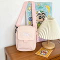 Borsa a tracolla rosa dolce con ricamo a fiocco bianco e tracolla regolabile - Rosa