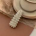 Detail of vintage rectangular pearl hair clip on a retro background with soft lighting - Gypsophila-Silver BB Clip