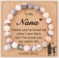 Natural stone bead bracelet with silver heart charm on a 'To My Nana' greeting card - Pink Zebra + Nana Card