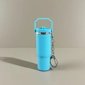 Mini sky blue tumbler keychain for lip balm holder with metal clip for backpacks - New Portable Sky Blue