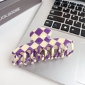 Minimalist purple and beige checkered hair claw clip with glossy acetate finish for women - 9.5CM / Purple & Beige Checkerboard
