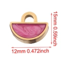 Golden semi-circle pendant with pink marble enamel, size 15mm by 12mm for DIY jewelry - Fan-Red