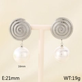 Elegant 16mm white pearl earrings with silver spiral base and 21mm drop length - Spiral Large Round Pearl Style (Style K Silver KE116266-GC)