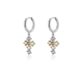 S925 sterling silver hoop earrings with a colorful rainbow gemstone cross pendant - Silver Rainbow Cross