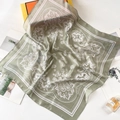 Elegant sage green paisley silk square scarf with decorative mandala pattern and white borders - 70*70cm / Light Green