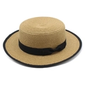 Platte strooien boothoed met zwart lint en rand voor zomerse zonbescherming - M(56-58cm) / Khaki