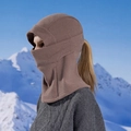 Pasamontañas de forro polar marrón con agujero para coleta para esquí y motociclismo - Talla única / café