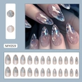 Dromerige blauwe kattenoog press-on nagels met 24 geometrische glitter stiletto tips - Lijm Type / Dromerig Fonkelend Blauw (MY059)