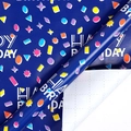Dark blue Happy Birthday gift wrap paper roll with colorful geometric shapes and grid back - Geometric Blessings / 43cm*3m