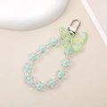 Detail of green butterfly and floral beaded keychain with silver metal hook - Charm / K1864 Butterfly Pendant Green