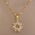 Detailed close-up of a gold titanium necklace featuring a floral pendant with sparkling stones - D127 Necklace (D127) / Gold
