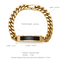 Golden Cuban link bracelet with black inlay plate and diamonds in stainless steel - Gold Black Decor (W-9-2)
