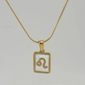Square Leo constellation pendant necklace with white shell inlay on gold snake chain - Leo / White Mother of Pearl