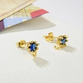 Detail of gold crown ear studs with blue cubic zirconia and DIY hanging loops - Gold Blue Zirconia