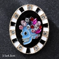Blue enamel skull brooch with colorful rhinestones on black leather, size 3.5x4.3cm - Crystal Skull