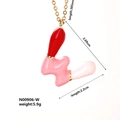 Pink and red letter W pendant necklace in gold finish with length and weight details - Letter W Style (N00906-W)