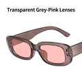 Retro square sunglasses with transparent grey resin frame and vibrant pink lenses - Clear Grey Pink Lens