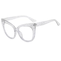Retro cat-eye glasses frame with silver glitter finish and clear anti-blue light lenses - Transparent Glitter
