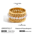 Gold lace stainless steel ring with white pearls, hypoallergenic and waterproof - Wave Single Row Pearl (JDR0307012)