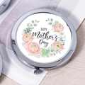Pink floral foldable makeup mirror with Happy Mother's Day design in chrome finish - Metal Floral Mother's Day