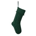 Dark green cable knit Christmas stocking with hanging loop and textured heart pattern - Dark Green