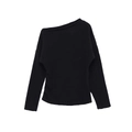 Women's chic black long sleeve off-the-shoulder asymmetrical knitted sweater top - S / Black