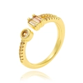 Detail of adjustable 18K gold plated ring with round and rectangular cubic zirconia gems - Geometric Rectangular Clear Zircon Style (J-1155)
