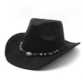Ethnic style black suede western cowboy hat with turquoise beaded band and wide brim - Faux Suede / M / Black