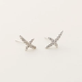 Crossed X-shape S925 sterling silver stud earrings with shimmering zircon crystals - 925 Silver / White Gold