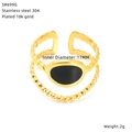 Detail of 18K gold plated stainless steel double-layered ring with black enamel oval inlay - Double Ring Black Oval Style (SR699G)