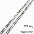 Silver stainless steel Cuban link necklace for men and women, 650mm x 6mm, 44g weight - 6*650mm(KN232846-ZZ)
