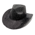 Vista dall'alto di un cappello da cowboy con paillettes nere per spettacoli e feste - Cuore / Nero
