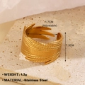 Minimalist 18K gold plated stainless steel feather ring with detailed textured engraving - Gold (765 Feather)