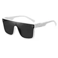 Oversize white frame sunglasses with dark shield lenses and metallic temple details - E6 Glossy White Frame / Dark Gray Lens