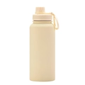 Cream colored 1L stainless steel sports bottle with matte finish and carry loop lid - Cream - Sport