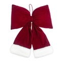 Grande fiocco natalizio in velluto rosso con bordo in peluche bianco per decorazione - 28*35cm / Regolare Rosso e Bianco