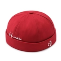 Red docker hat with white hustle embroidery and electrocardiogram heart rate wave design - Red