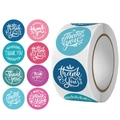 Roll of thank you flower stickers with 8 colorful floral designs for wedding favors - Dark Blue Pink Cyan