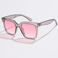 Detail of grey translucent square sunglasses with gradient pink lenses for women - Transparent Grey/Double Pink