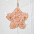 Handmade pink wool felt star ornament with golden beads and hanging rope for tree - Star / Beige Apricot