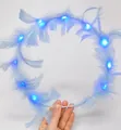 Serre-tête oreilles de lapin en plumes bleues lumineuses à LED pour fête nocturne - Guirlande de fleurs / Plume d'oie bleu