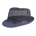 Chapeau fedora bleu marine pour homme avec maille respirante et ruban en similicuir - Bleu marine