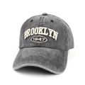 Gorra vintage gris oscuro lavado con bordado Brooklyn 1947 y visera curva de estilo retro - Ajustable / Negro