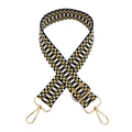 Macro detail of yellow and black woven bag strap with adjustable golden metal buckle - B3 Navy White with Gold Buckle
